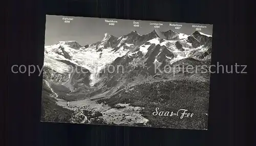 Saas Fee Panorama mit Feegletscher Walliser Alpen Kat. Saas Fee