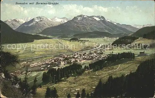 Samaden Panorama mit Berninagruppe Kat. Maloja