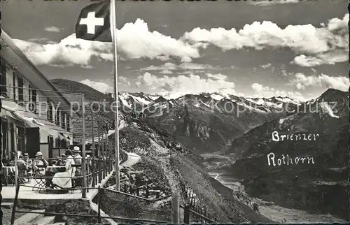 Brienzer Rothorn BE Berghotel Rothorn Kulm Flagge Panorama Blick auf Ostalpen Kat. Brienzer Rothorn