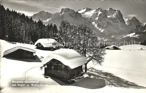 Hasliberg Bidmialp Engelhoerner Wetterhoerner Berner Alpen Winterpanorama Kat. Meiringen