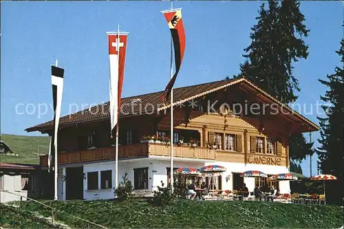 Jaunpass Bergrestaurant Taverne Fahnen Kat. Jaun