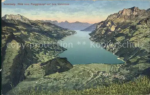 Walensee Sennisalp Blick vom Furgglekopf Alpenpanorama Kat. Walenstadt