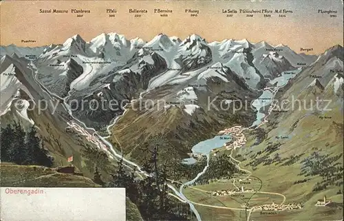 Pontresina uebersichtskarte Oberengadin Alpenpanorama Kat. Pontresina