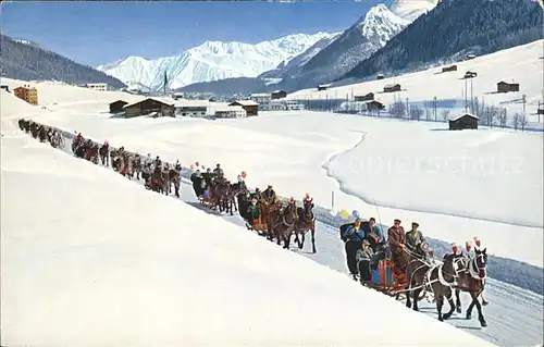Davos GR Pferdeschlitten mit Rhaetikonkette Seehorn Kat. Davos