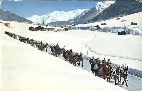 Davos GR Pferdeschlitten mit Raetikonkette und Seehorn Kat. Davos