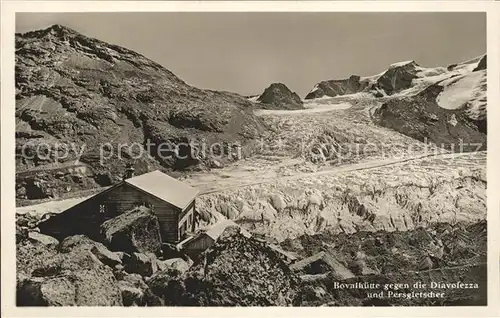 Bovalhuette mit Diavolezza und Persgletscher Kat. Morteratsch