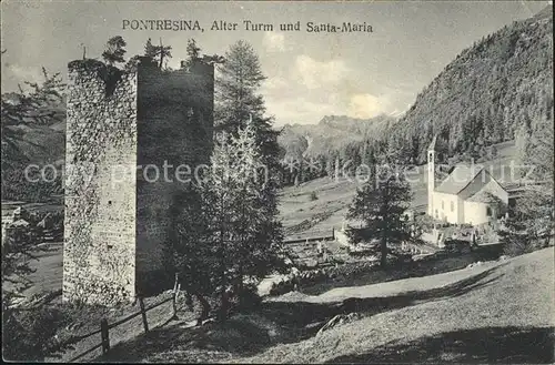 Pontresina Alter Turm mit Santa Maria Kirche Kat. Pontresina