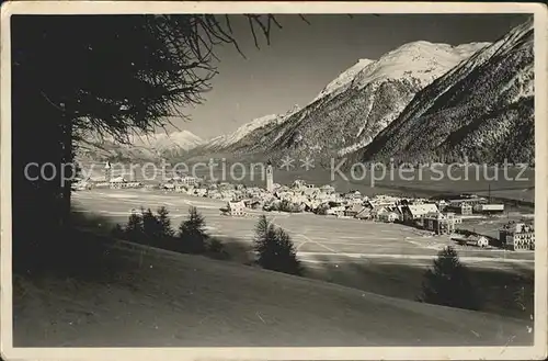 Samaden Gesamtansicht mit Alpenpanorama im Winter Kat. Maloja