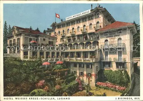 Lugano TI Hotel Weisses Kreuz Schiller Schweizer Flagge Kat. Lugano