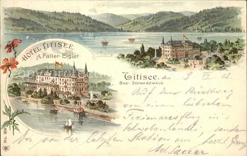 Titisee Hotel Titisee A. Faller-Eigler Litho / Titisee-Neustadt /Breisgau-Hochschwarzwald LKR