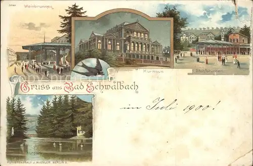 Bad Schwalbach Kurhaus Stahlbrunnen Weinbrunnen Kurpark Litho / Bad Schwalbach /Rheingau-Taunus-Kreis LKR