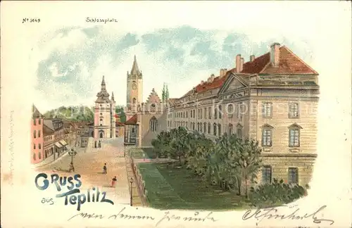 Teplitz-Schoenau Sudetenland Bad Schlossplatz Litho / Teplice /