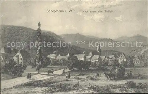 Schopfheim Stadt Feld Stahlstich / Schopfheim /Loerrach LKR