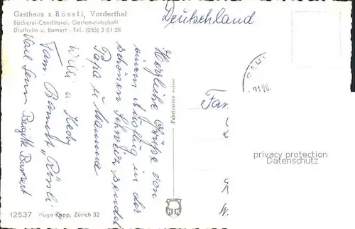 Vorderthal Gasthaus zum Roessli / Vorderthal /Bz. March