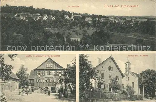 Grosserlach Kirche mit Pfarrhaus Gasthaus zur Krone / Grosserlach /Rems-Murr-Kreis LKR