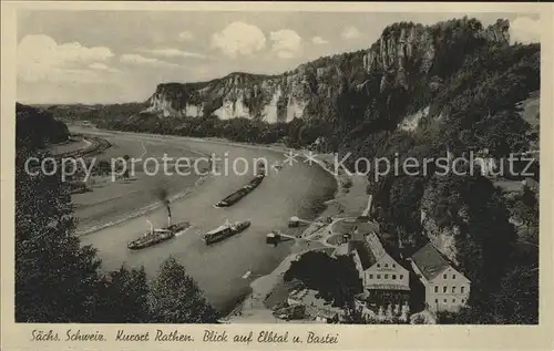 Rathen Saechsische Schweiz Blick auf das Elbtal und die Bastei Kat. Rathen Sachsen