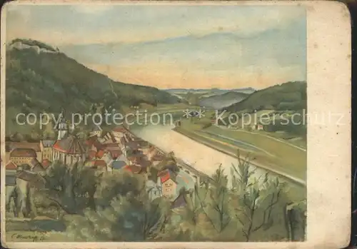 Koenigstein Saechsische Schweiz Stadt Festung Kuenstlerkarte Kat. Koenigstein Saechsische Schweiz