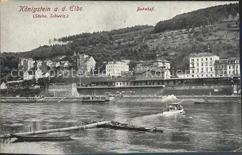 Koenigstein Saechsische Schweiz Partie an der Elbe und Bahnhof Kat. Koenigstein Saechsische Schweiz