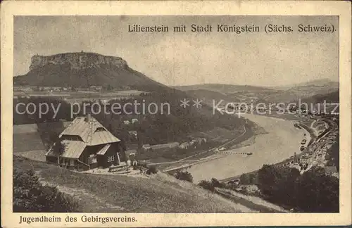 Koenigstein Saechsische Schweiz Lilienstein mit Jugendheim des Gebirgsvereins Kat. Koenigstein Saechsische Schweiz