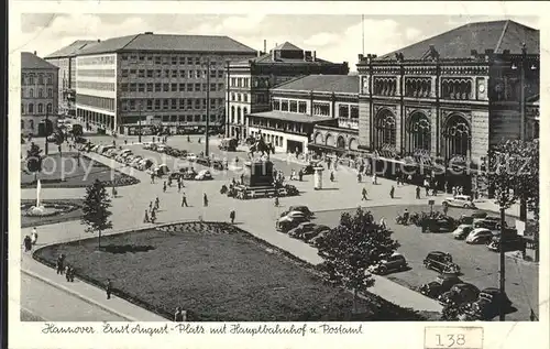 Hannover Ernst August Platz mit Hauptbahnhof und Postamt Kat. Hannover