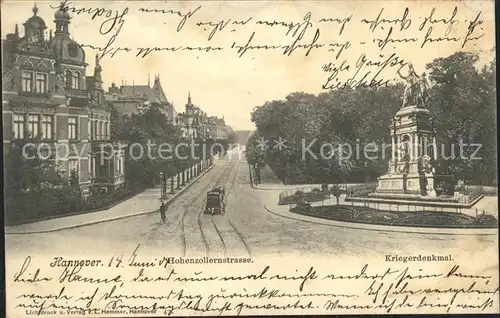 Hannover Hohenzollerstrasse Kriegerdenkmal Kat. Hannover