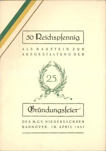 Hannover Gruendungsfeier des M.G.V Niederschsen 1937 Kat. Hannover