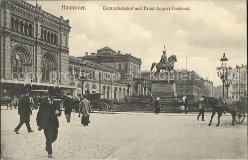 Hannover Centralbahnhof und Ernst August Denkmal Kat. Hannover