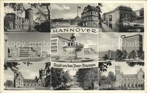 Hannover Beguinenturm Ballhof Leineschloss Leibniz Ufer Duve Brunnen Continental Haus Wasserkunst Hohes Ufer  Kat. Hannover