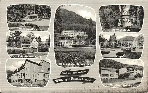 Reinhardshausen Musikpavillon Schwanenteich Kurpark Sanatorium Westfaelischer Hof Kurheim Kat. Bad Wildungen