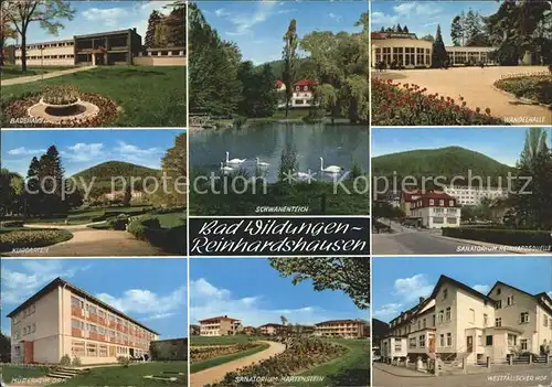 Reinhardshausen Badehaus Wandelhalle Sanatorium Westfaelischer Hof Kurgarten Schwanenteich Kat. Bad Wildungen