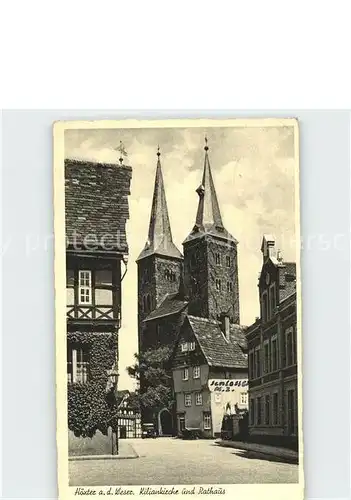 Hoexter Weser Kiliankirche und Rathaus Kat. Hoexter