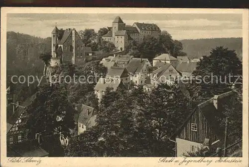 Hohnstein Saechsische Schweiz Teilansicht mit Jugendburg Kat. Hohnstein