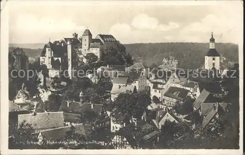 Hohnstein Saechsische Schweiz Stadtblick und Schloss Hohnstein Kat. Hohnstein