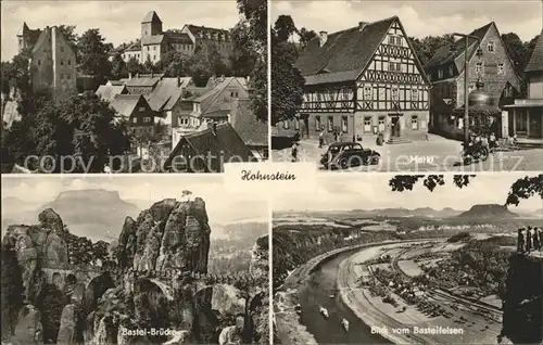 Hohnstein Saechsische Schweiz Stadt und Schloss Hohnstein Markt Basteifelsen Basteibruecke Kat. Hohnstein