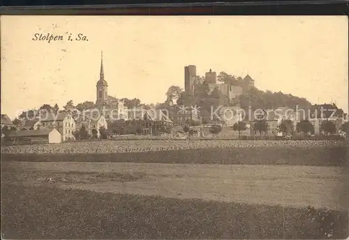 Stolpen Stadtansicht mit Schloss und Kirche Kat. Stolpen