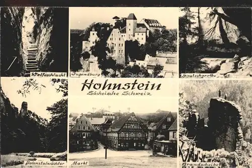 Hohnstein Saechsische Schweiz Wolfsschlucht Jugendburg Gautschgrotte Polenztal Markt Brandscheibe Kat. Hohnstein