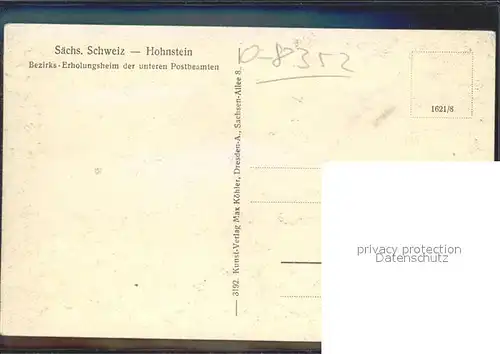 Hohnstein Saechsische Schweiz Bezirks Erholungsheim der Unteren Postbeamten Kat. Hohnstein