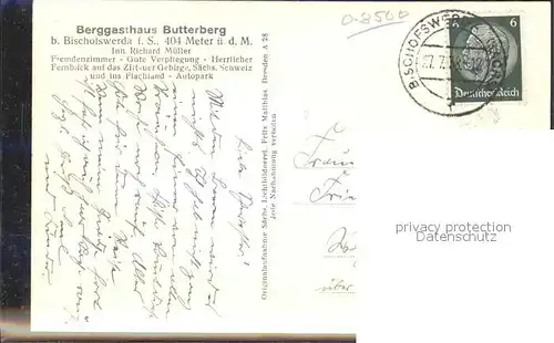 Bischofswerda Berggasthaus Butterberg Kat. Bischofswerda