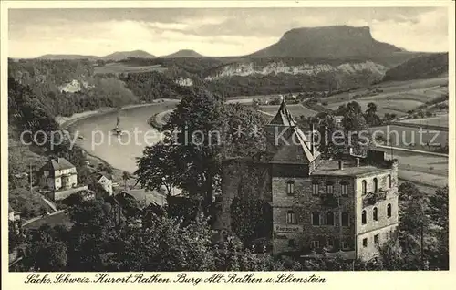 Rathen Saechsische Schweiz Kurort Elbe Burg Alt Rathen und Lilienstein Kat. Rathen Sachsen