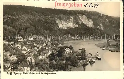 Wehlen Sachsen Panorama mit Basteiwaende Felsen / Wehlen /Saechsische Schweiz-Osterzgebirge LKR