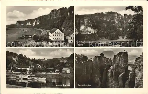 Rathen Saechsische Schweiz Kurort Bastei Basteibruecke Felsen Elbe Dampfer Kat. Rathen Sachsen