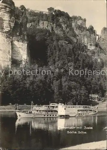 Rathen Saechsische Schweiz Elbe Dampfer mit Bastei Felsen Kat. Rathen Sachsen