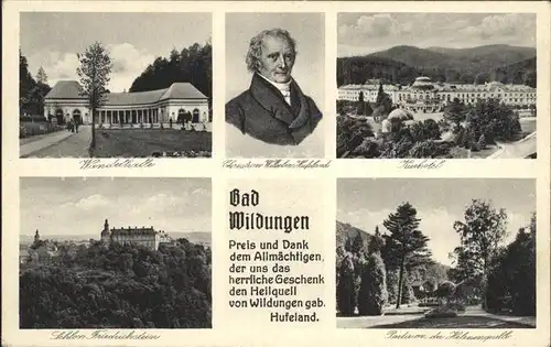 Bad Wildungen Wandelhalle Kurhotel Helenenquelle Schloss Friedrichstein Christian Wilhelm Hufeland Portrait Kat. Bad Wildungen