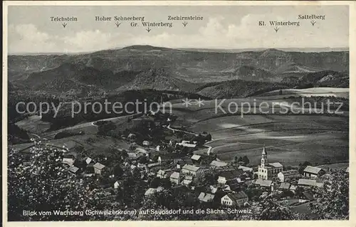 Saupsdorf Blick vom Wachberg auf Saechsische Schweiz Kat. Kirnitzschtal
