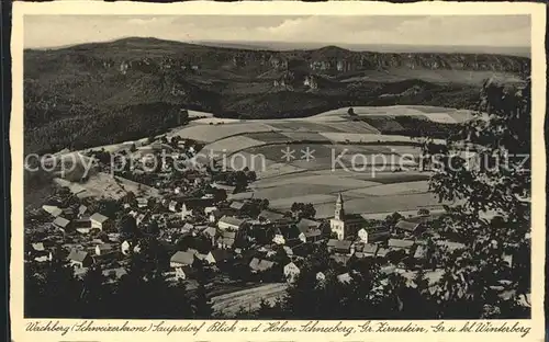 Hinterhermsdorf Blick vom hohen Schneeberg auf Saupsdorf Kat. Sebnitz