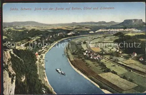 Rathen Saechsische Schweiz Blick von der Bastei Elbtal und Lilienstein Kat. Rathen Sachsen