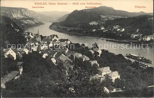 Wehlen Sachsen Blick vom Schiesshaus auf Elbe Bastei Rauensteig Poetzscha Kat. Wehlen