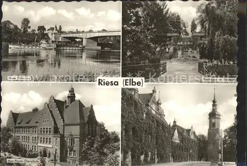 Riesa Sachsen Freitreppe im Stadtpark Rathaus Max Planck Oberschule Kat. Riesa