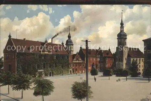 Riesa Sachsen Albertplatz mit Rathaus und Klosterkirche Kat. Riesa
