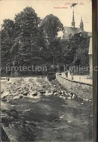 Sebnitz Partie am Fluss Protestantische Kirche Kat. Sebnitz